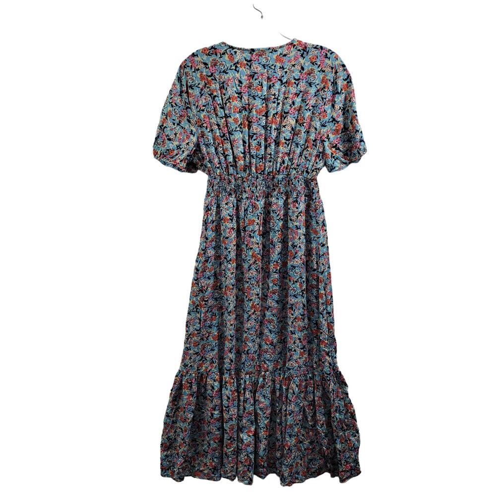 Zara Blue & Red Floral Midi Dress Short Sleeve Size L 4924-1134 - Picture 4 of 10